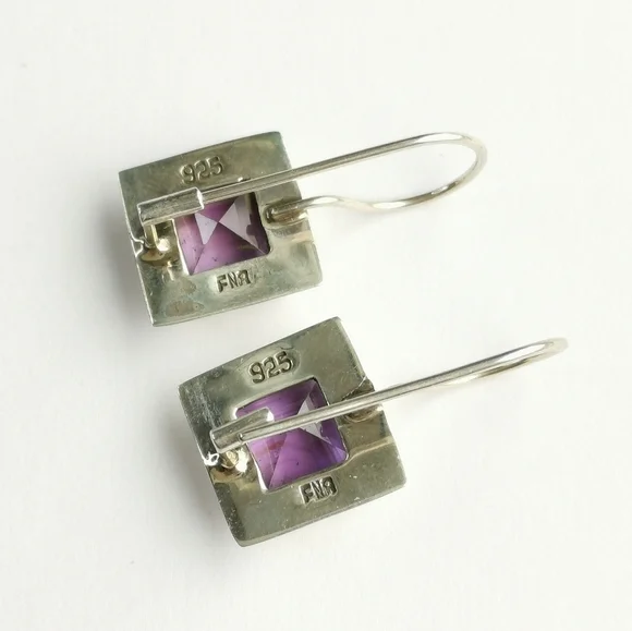 Square cut lavender amethyst drop earrings in Sterling Silver 🆕 - Picture 3 of 8